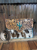 Challenger  Cowhide Floral Tooled Cactus Crossbody