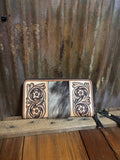 Challenger Hair on Hide Tooled Wallet/Wristlet