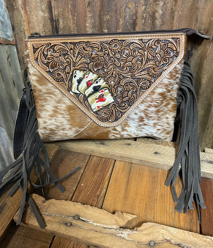 Challenger Western Cowhide Poker Tooled Handbag