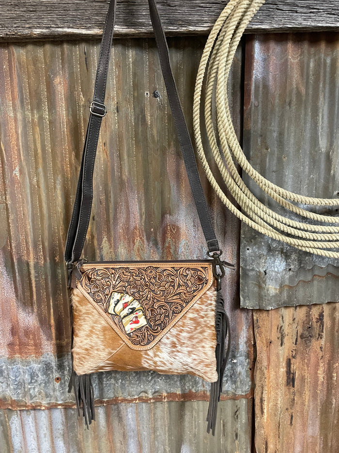 Challenger Western Cowhide Poker Tooled Handbag