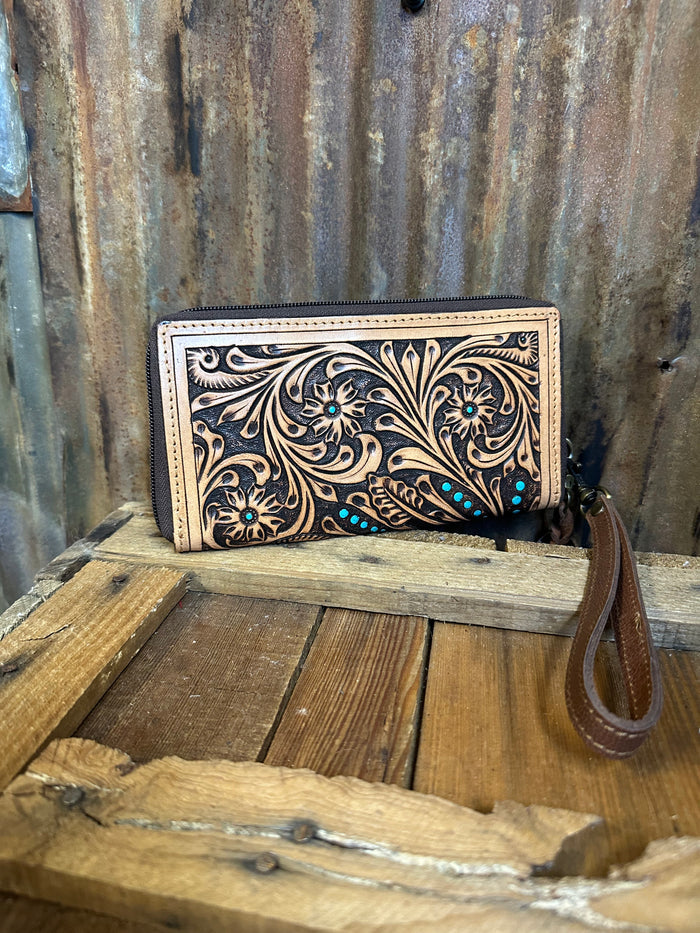 Challenger Western Tooled Cross Body Clutch