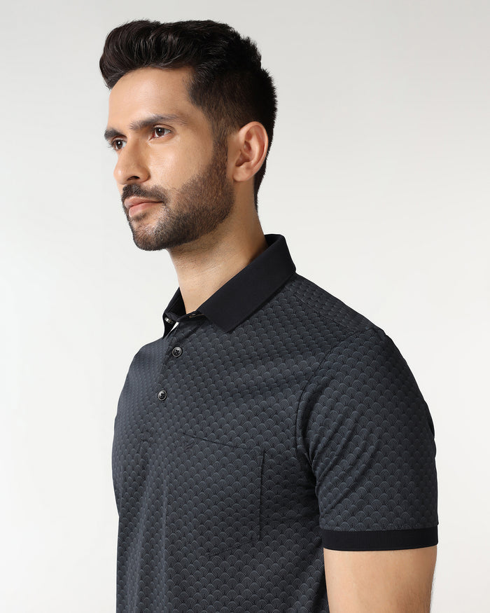 Charcoal Abstract Print Polo - Deco