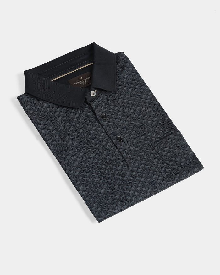 Charcoal Abstract Print Polo - Deco