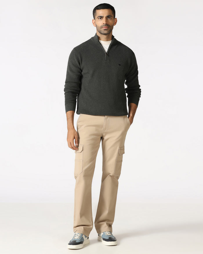 Charcoal High Neck Jacquard Sweatshirt - Price