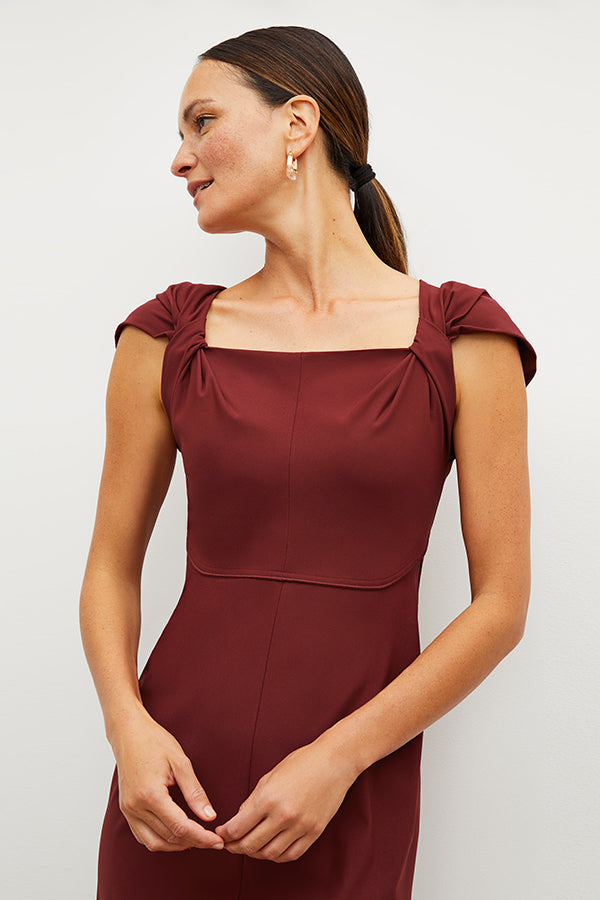 Front image of a woman wearing the Charlene Dress in Maroon | Grid Hover | Exclude