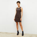 Front image of a woman wearing the Chloe Dress in Brown | Lead