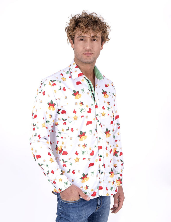 Christmas Mistletoe Print Men's Shirt-Makrom