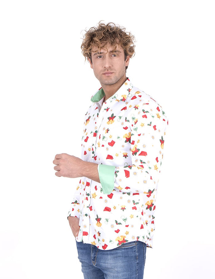 Christmas Mistletoe Print Men's Shirt-Makrom