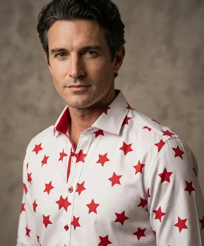 Christmas White Star Print Men's Shirt