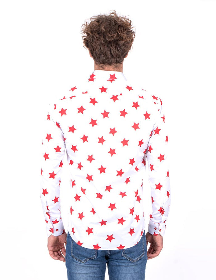 Christmas White Star Print Men's Shirt-Makrom