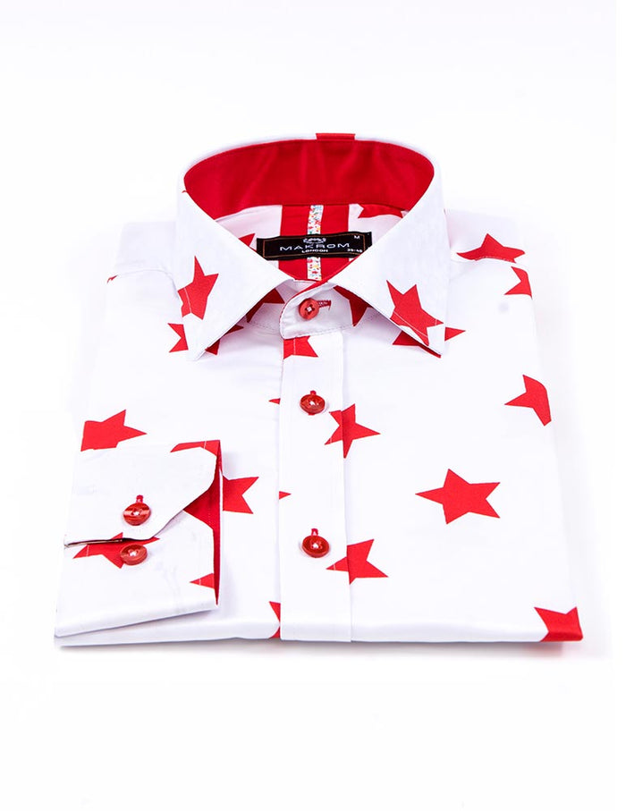 Christmas White Star Print Men's Shirt-Makrom