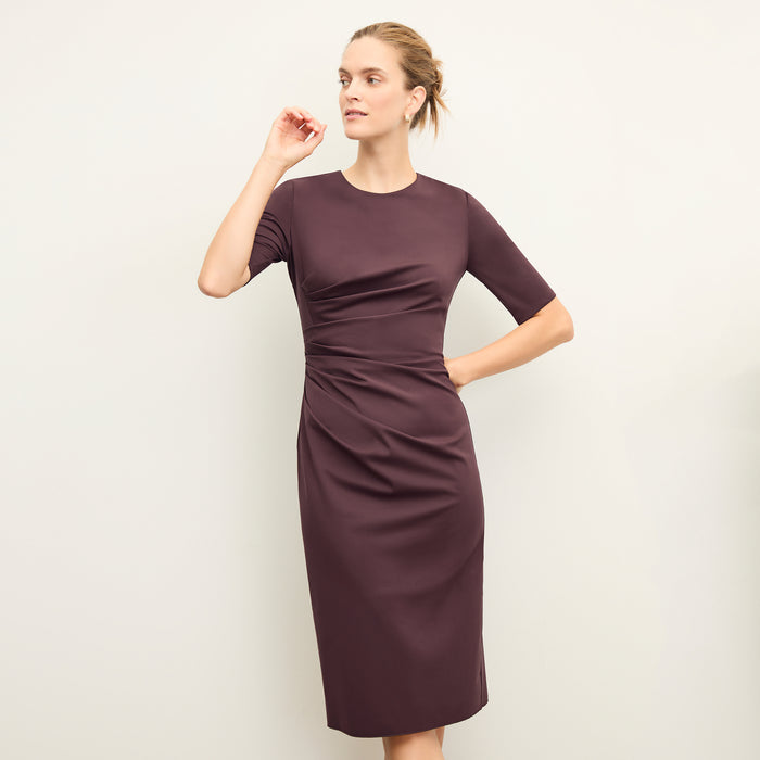 front image of a woman wearing the ciela dress in grape | Lead