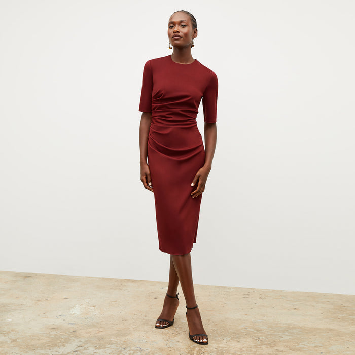 Image of a woman wearing the Ciela Dress in Maroon | Lead