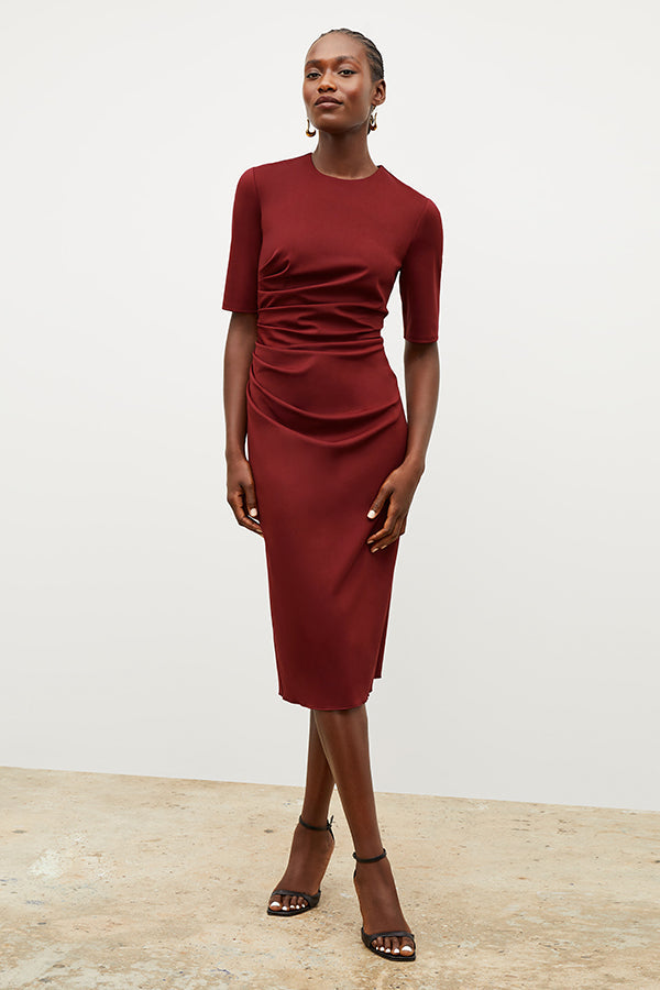 Image of a woman wearing the Ciela Dress in Maroon | Grid | Exclude