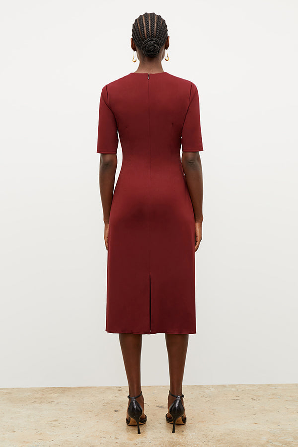 Image of a woman wearing the Ciela Dress in Maroon | Grid Hover | Exclude