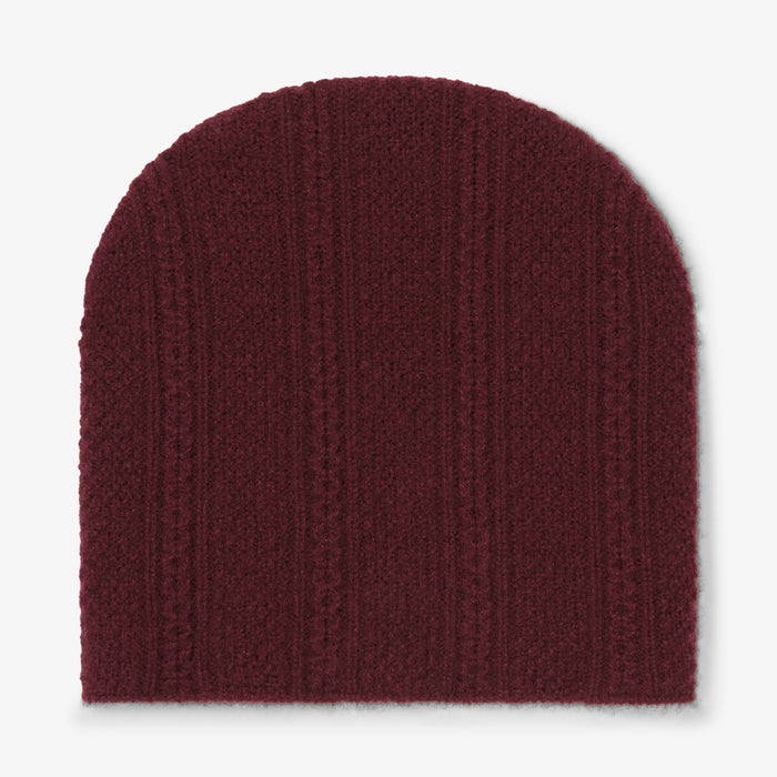 Packshot image of the Circle Cable Beanie in Chianti | Lead| Lead