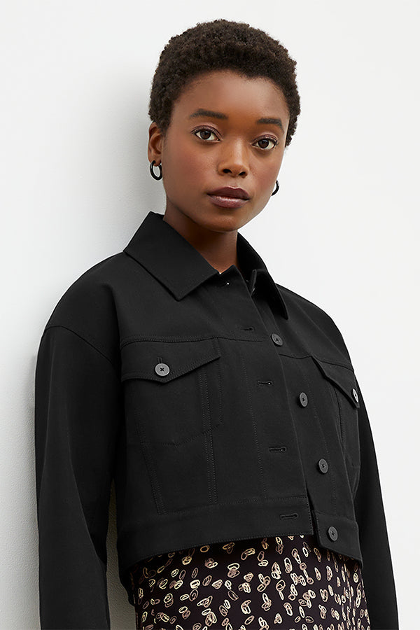 Front image of a woman wearing the Claressa Earrings in Black | Grid Hover | Exclude