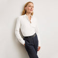 Front image of a woman wearing the Clemens top | Lead