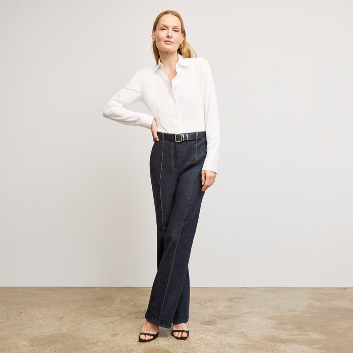 Front image of a woman wearing the Clemens top
