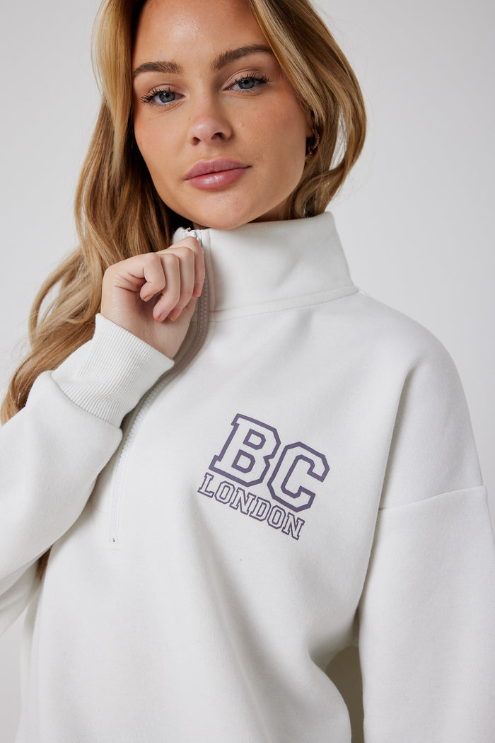 Collingwood Half-Zip Sweatshirt & Leggings Set - Cream / Lavender