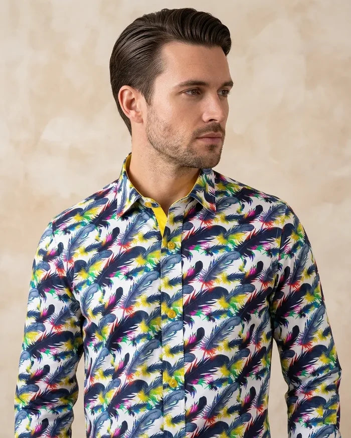 Colourful Feather Pure Cotton Print Shirt-Makrom