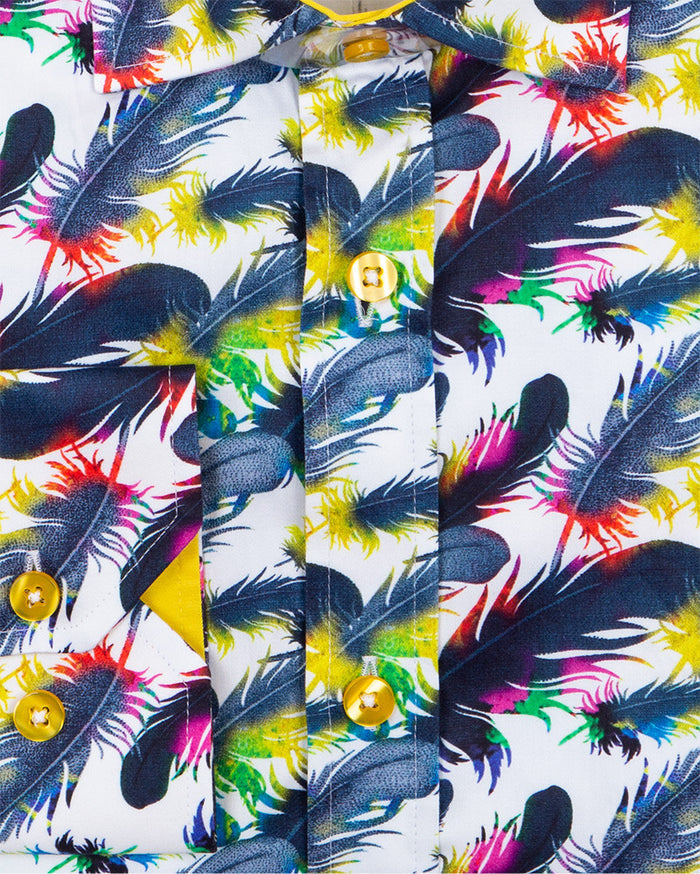 Colourful Feather Pure Cotton Print Shirt-Makrom