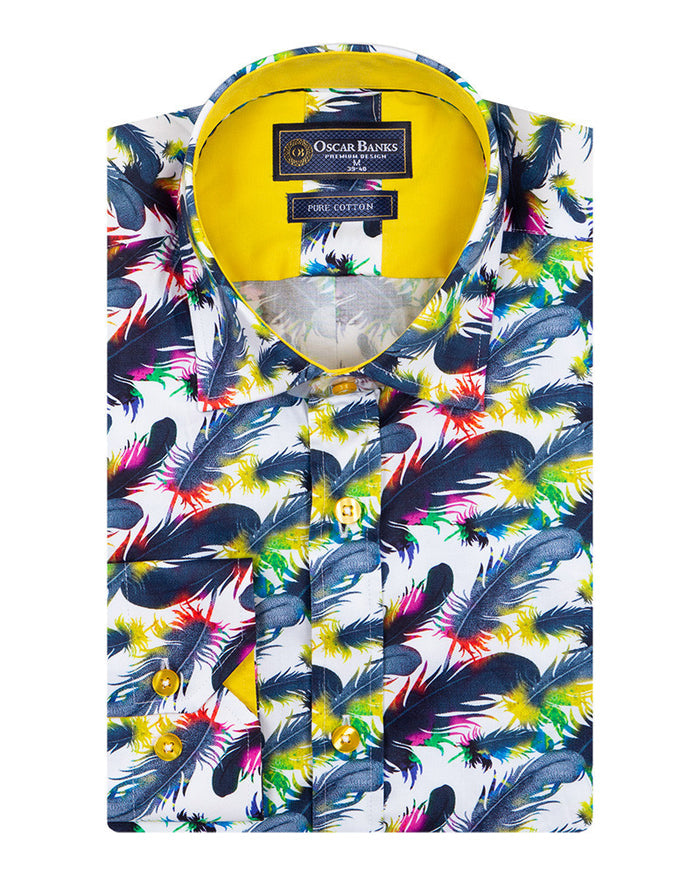 Colourful Feather Pure Cotton Print Shirt-Makrom