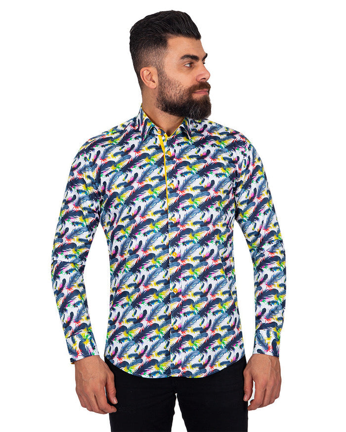 Colourful Feather Pure Cotton Print Shirt-Makrom