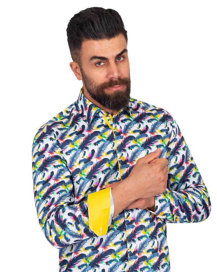 Colourful Feather Pure Cotton Print Shirt-Makrom