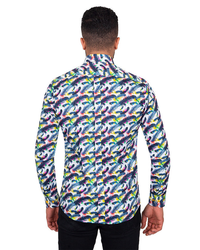 Colourful Feather Pure Cotton Print Shirt-Makrom