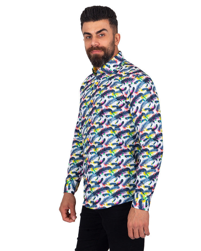 Colourful Feather Pure Cotton Print Shirt-Makrom