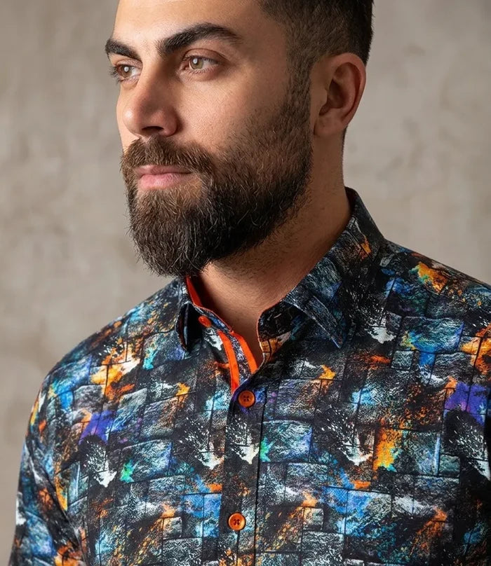 Colourful Spray Print Cotton Shirts For Men
