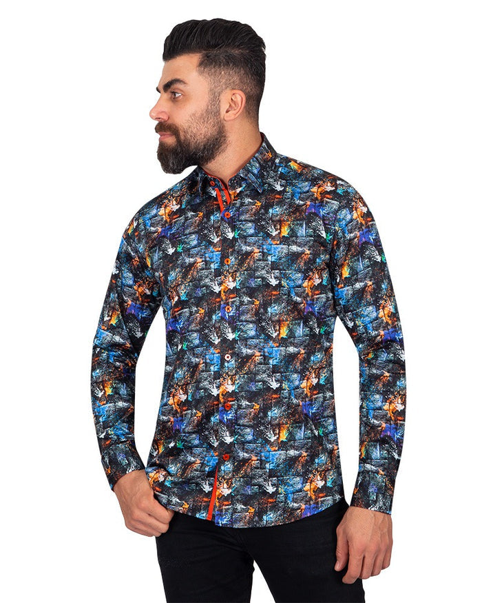 Colourful Spray Print Cotton Shirts For Men-Makrom