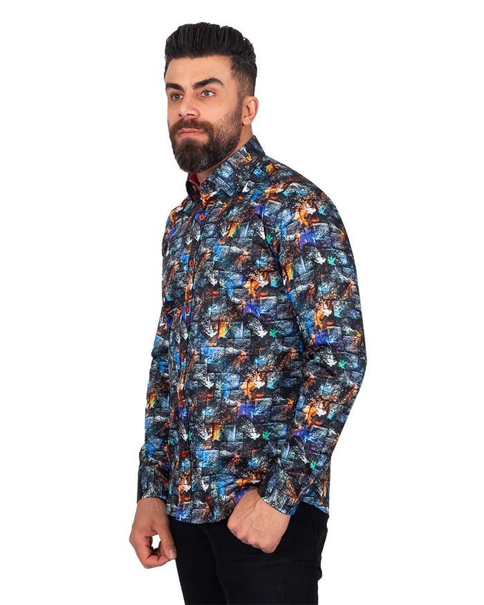 Colourful Spray Print Cotton Shirts For Men-Makrom