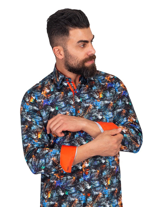 Colourful Spray Print Cotton Shirts For Men-Makrom
