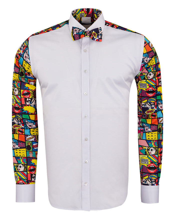 Comic Book Print Tuxedo Shirt-Makrom
