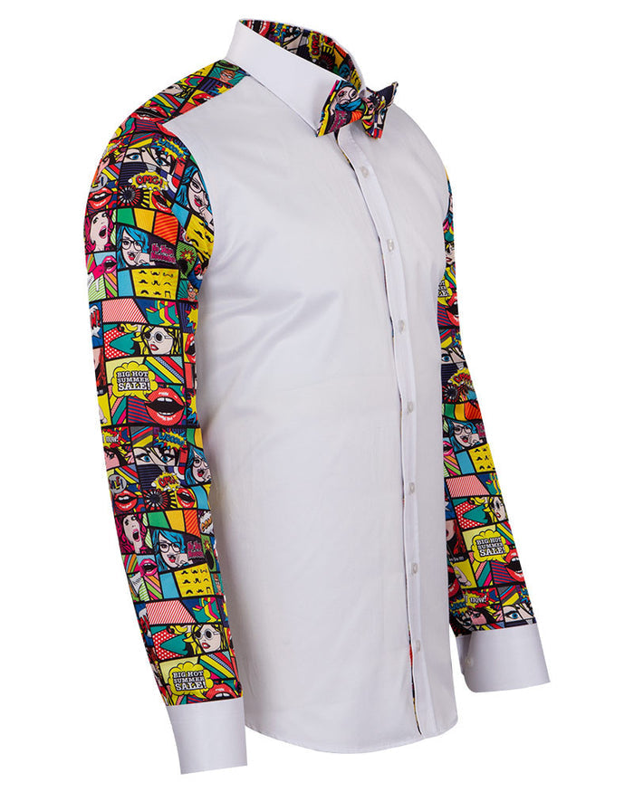 Comic Book Print Tuxedo Shirt-Makrom
