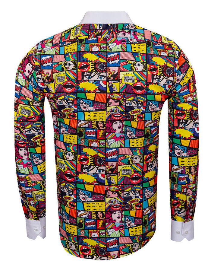 Comic Book Print Tuxedo Shirt-Makrom