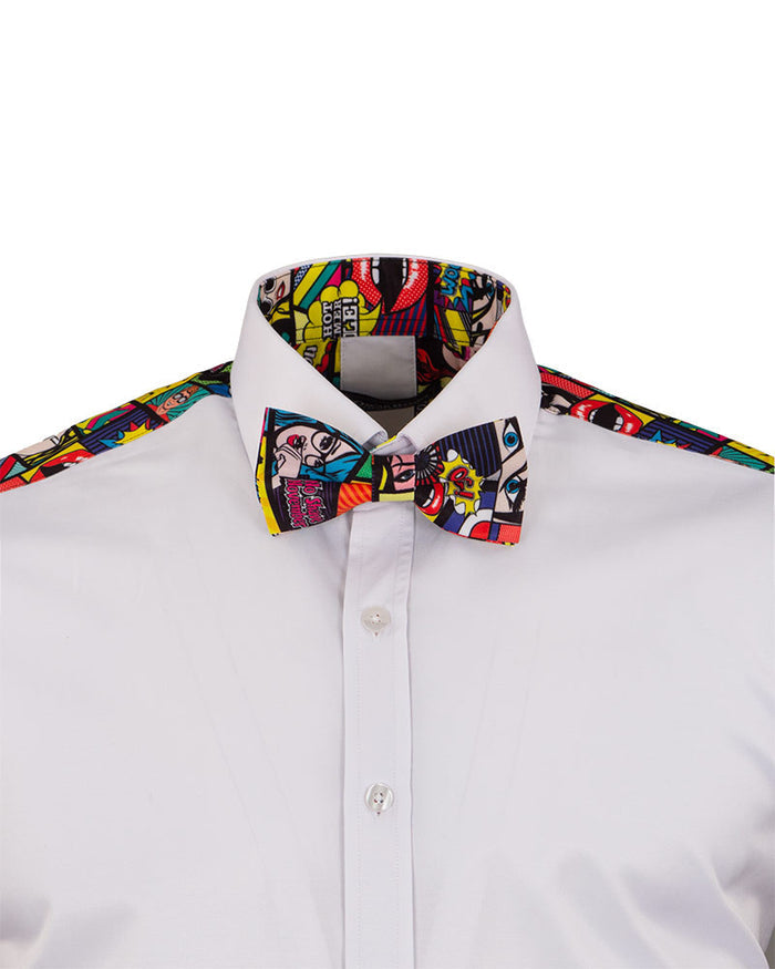 Comic Book Print Tuxedo Shirt-Makrom