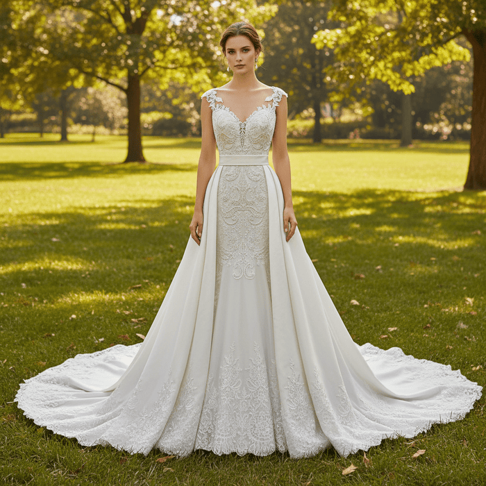 Convertible Mermaid Wedding Gown with Detachable Skirt - Rosymae