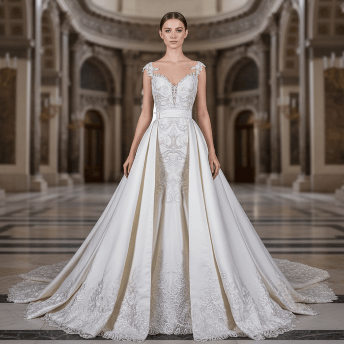 Convertible Mermaid Wedding Gown with Detachable Skirt - Rosymae