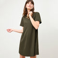 Front image of a woman wearing the Corrie Dress in Olive | Lead
