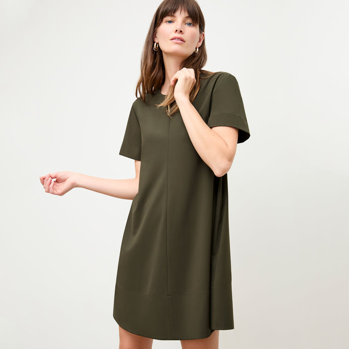 Front image of a woman wearing the Corrie Dress in Olive | Lead