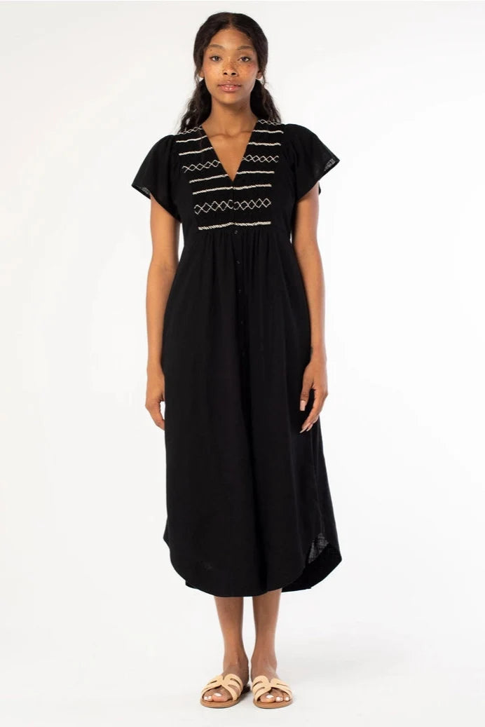Cotton Slub Smocked Button Down Midi Dress - Adored A Lovely Boutique