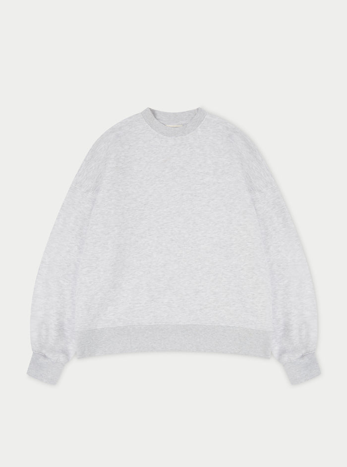 COUTURE SCRIPT PUFF SLEEVE CREW - GREY MARL