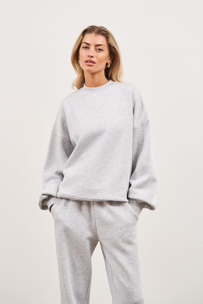 COUTURE SCRIPT PUFF SLEEVE CREW - GREY MARL