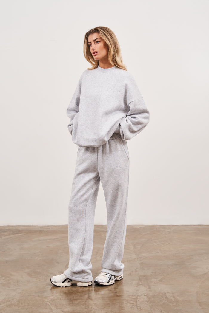 COUTURE SCRIPT PUFF SLEEVE CREW - GREY MARL