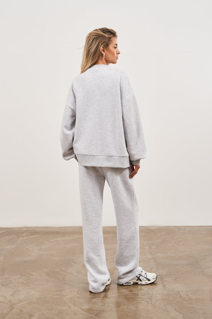COUTURE SCRIPT PUFF SLEEVE CREW - GREY MARL