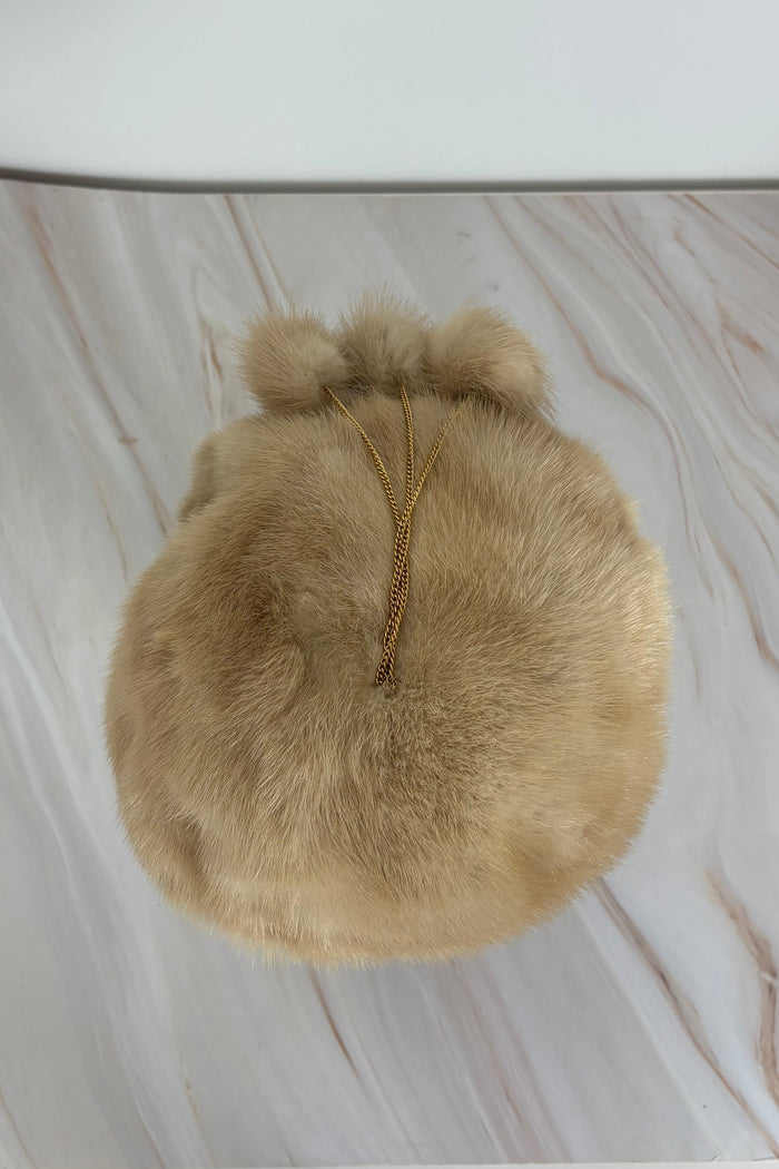 Cream Mink Fur Beret with PomPoms