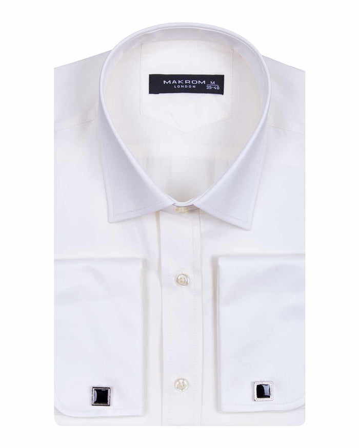 Cream Plain Double Cuff Shirt-Makrom